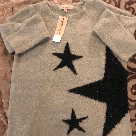 Philosophy Sweaters - GRAY WITH BLACK STARS PHILOSOPHY SWEATER.